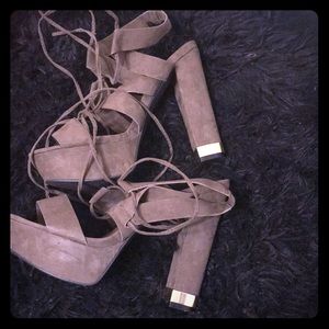 Tie up platform heels with gold heel